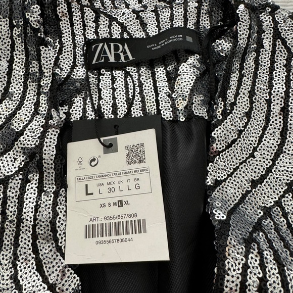 NWT ZARA SILVER LAPELLESS SEQUIN BLAZER JACKET COAT SIZE L M 9355/657 Evening - Picture 2 of 9